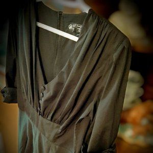 Hell Bunny Vixen Office-Goth Victorian Inspired Dress with Button Details